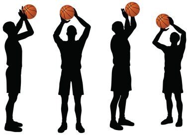 Basketbol oyuncu serbest atış pozisyonu koleksiyonunda siluet
