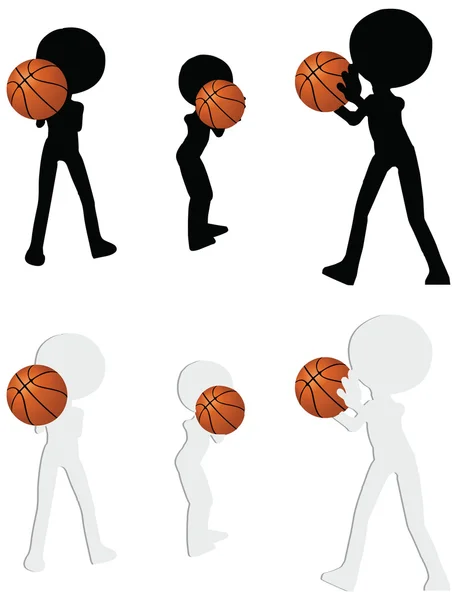 Colección de siluetas de jugadores de baloncesto en posición de pase — Vector de stock