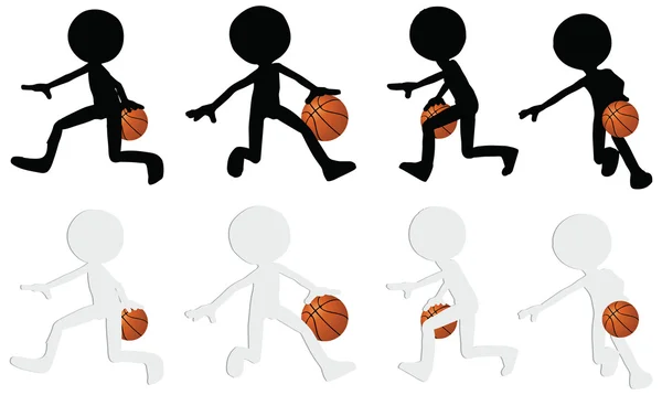 Basketspelare silhouette kollektion i dribbla position — Stock vektor