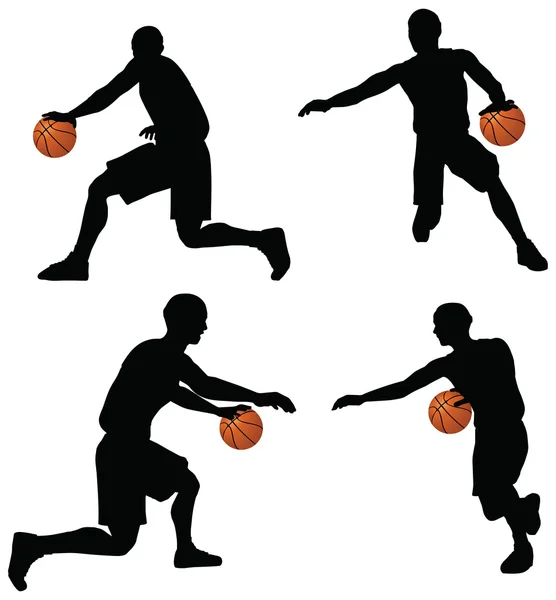 Basket-ball joueurs silhouette collection en position dribble — Image vectorielle