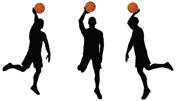 Basketballspieler Silhouetten-Sammlung in Slam-Position — Stockvektor