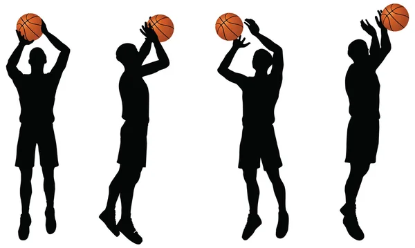 Basketball players silhouette collection in shoot position — Stock Vector