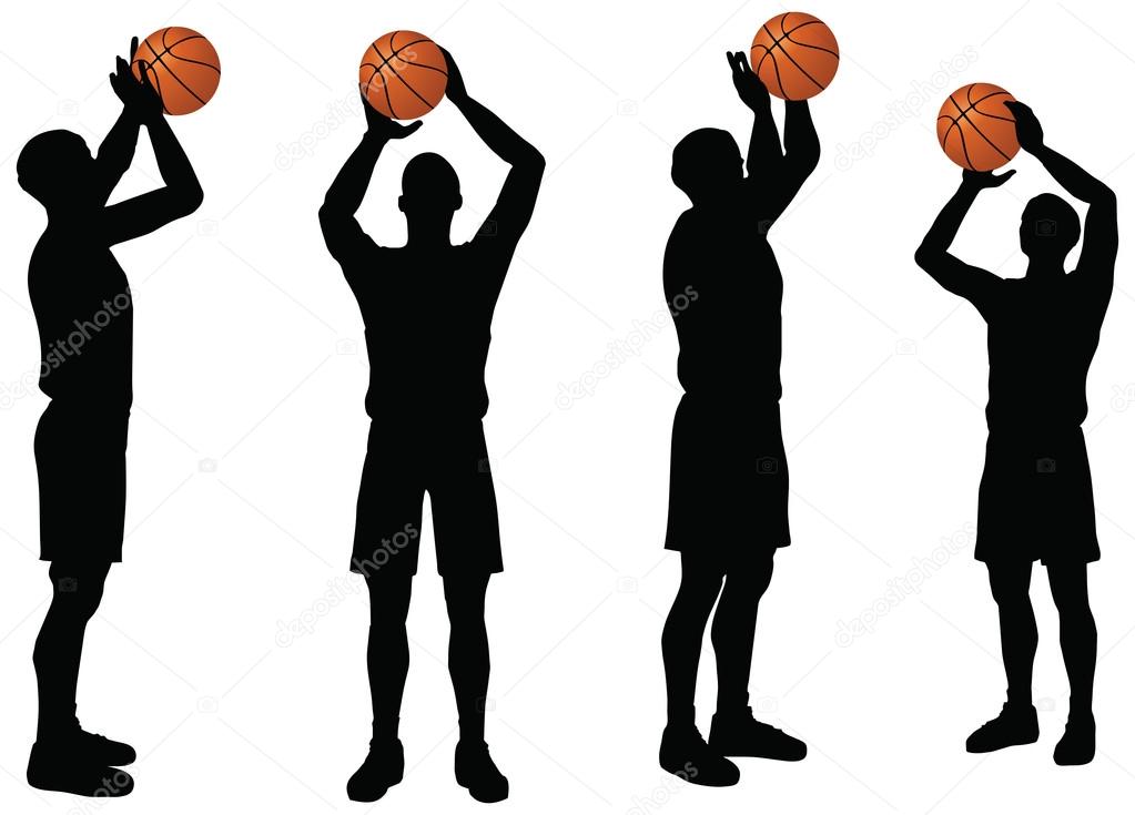 basketball players silhouette collection in free throw position