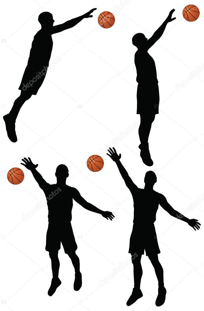 basketball players silhouette collection in block position