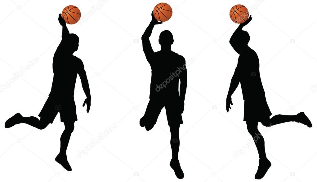 basketball players silhouette collection in slam position