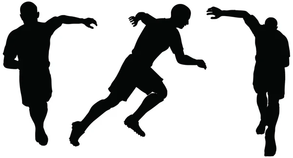 Poses of soccer players silhouettes in running position — Stock Vector