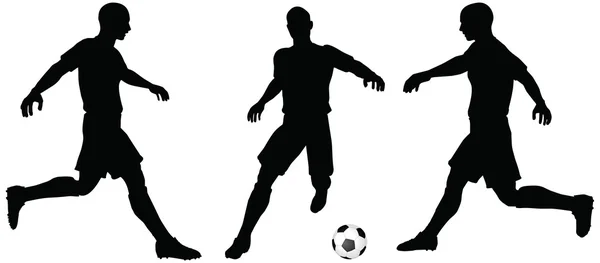 Poses de futbolistas siluetas en posición de carrera — Vector de stock