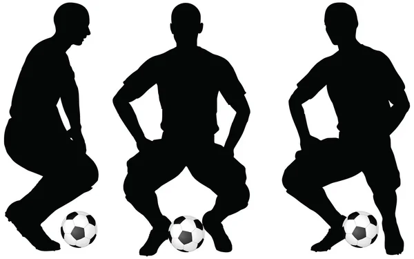 Poses of soccer players silhouettes in sitting position — Stock Vector