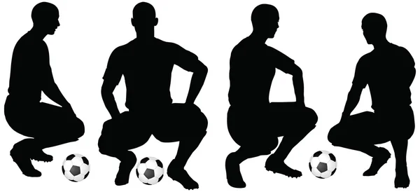 Poses de futbolistas siluetas en posición sentada — Archivo Imágenes Vectoriales