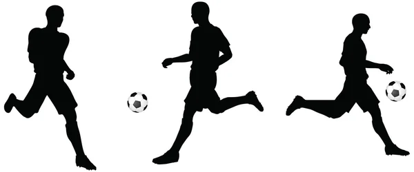 Poses of soccer players silhouettes in running position — Stock Vector