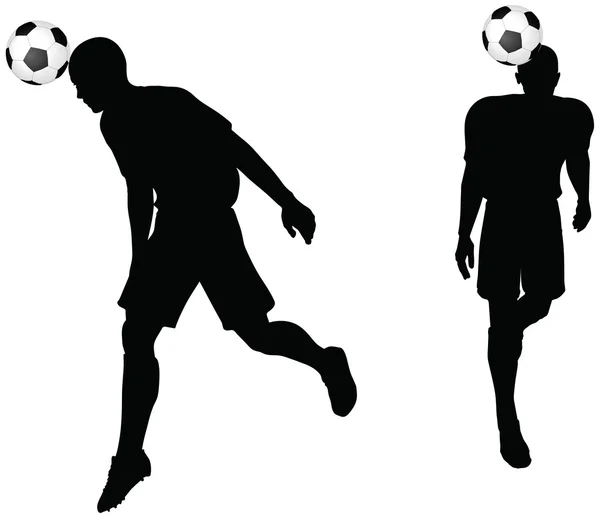 Poses of soccer players silhouettes in head strike position — Stock Vector