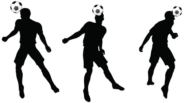Poses de futbolistas siluetas en posición de golpe en la cabeza — Vector de stock