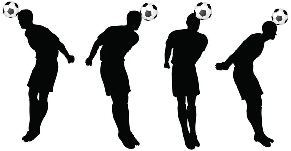 Poses of soccer players silhouettes in head strike position — Stock Vector