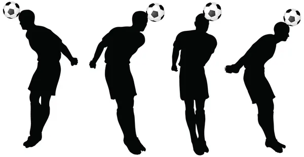 Poses de jogadores de futebol silhuetas na posição de ataque na cabeça — Vetor de Stock