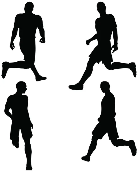 Poses of soccer players silhouettes in running position — Stock Vector