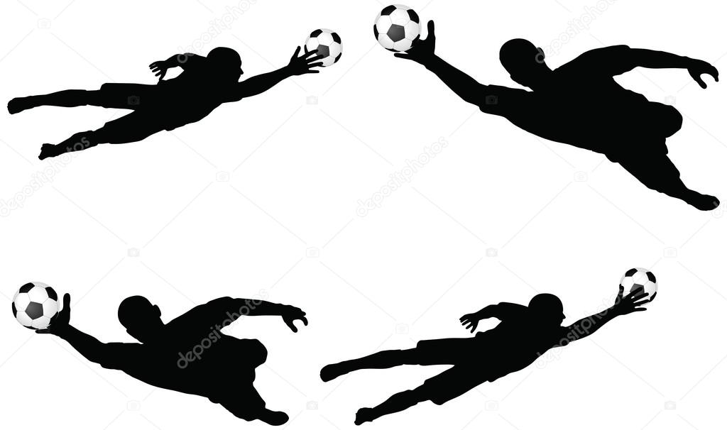 poses of soccer players silhouettes in air jumping position