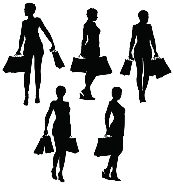 Mãos femininas segurando um sacos de compras — Vetor de Stock