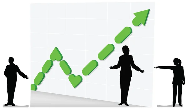 Gráfico de barras 3D e crescimento de negócios — Vetor de Stock