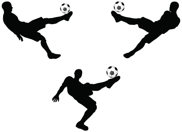 Poses de futbolistas siluetas en posición aérea — Vector de stock
