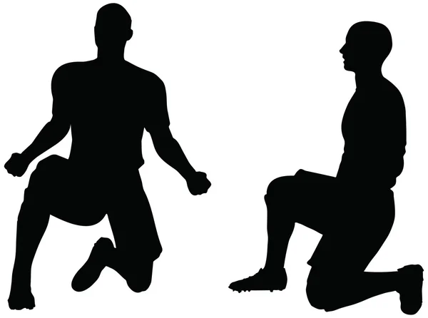 Pose de silhouettes de joueurs de football dans la position se réjouit — Image vectorielle