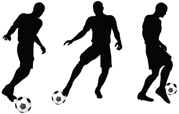 Poses of soccer players silhouettes in dribble position — Stock Vector