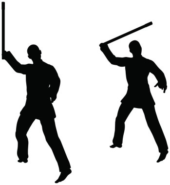 Karate dövüş sanatı siluetleri erkek ve kadın olarak kılıç karate teşkil mücadele