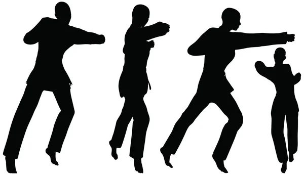 Karate martial art silhouettes of men and women in fist fight karate poses Vector Graphics