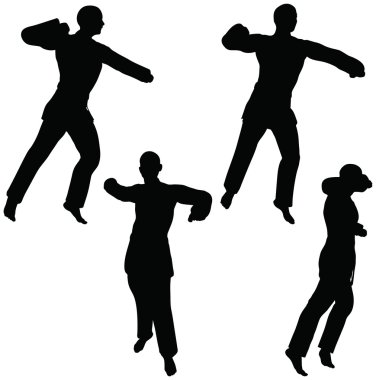 Karate dövüş sanatı siluetleri yumruk olarak kadın ve erkek karate teşkil mücadele