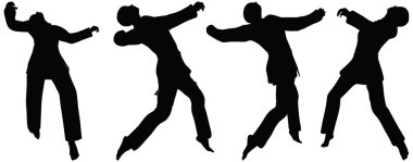 Karate dövüş sanatı siluetleri yumruk olarak kadın ve erkek karate teşkil mücadele