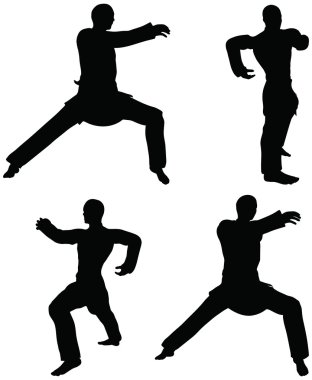 Karate silhouetten van het martial art van mannen in hardbow houding karate poses