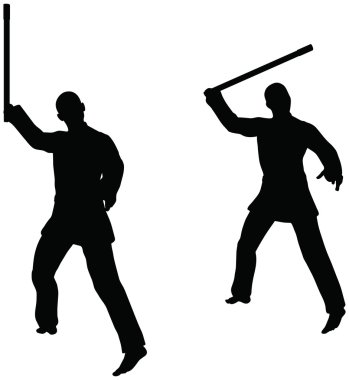 Karate dövüş sanatı siluetleri erkek ve kadın olarak kılıç karate teşkil mücadele