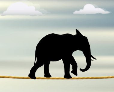 havada bir ip üzerinde Afrika fili silüeti düzenlenebilir vektör