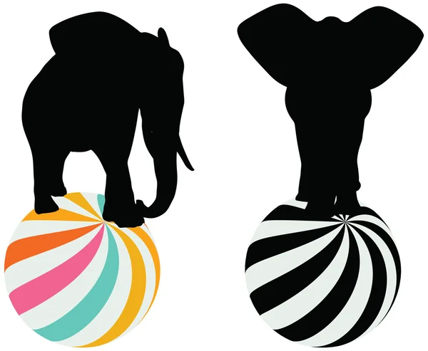 Набор редактируемых векторных силуэтов африканских слонов на шаре — стоковый вектор