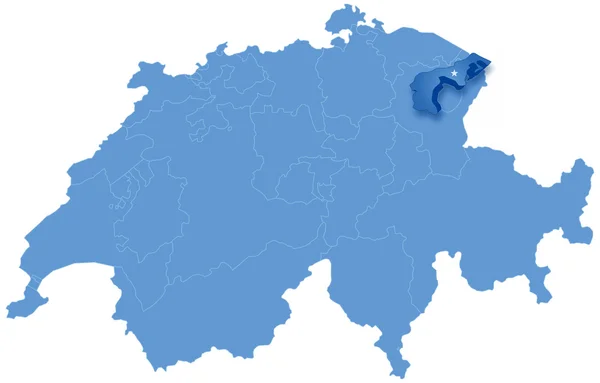 Karta över Schweiz där appenzell ausserrhoden dras ut — Stock vektor