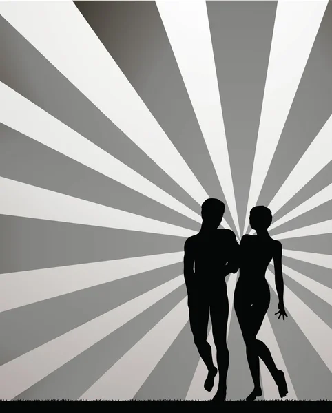 Pozisyon yürüyüş üzerinde çift silhouettes — Stok Vektör