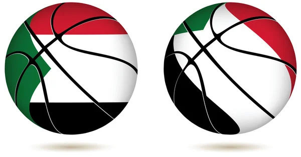 3D ΜΠΑΛΑ ΜΠΑΣΚΕΤ με την σημαία του Σουδάν σε λευκό — Διανυσματικό Αρχείο