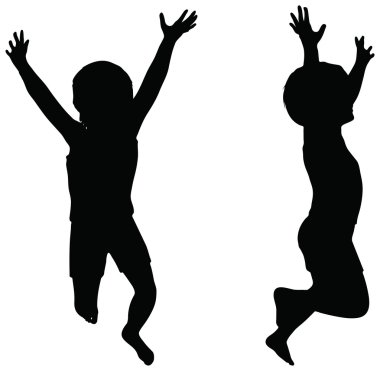 çocuklar üzerinde beyaz izole silhouettes.