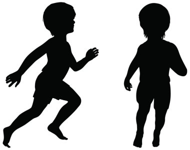 çocuklar üzerinde beyaz izole silhouettes.