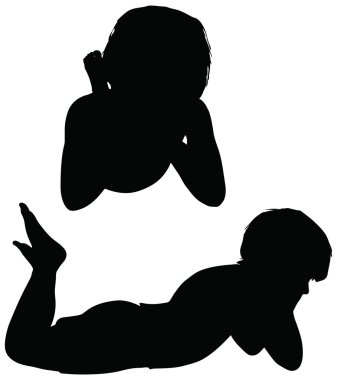 çocuklar üzerinde beyaz izole silhouettes.