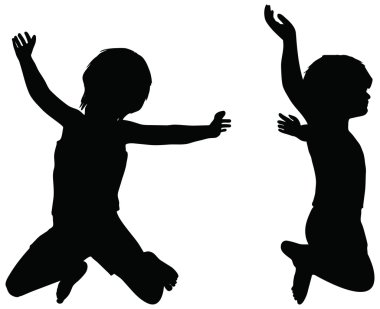 çocuklar üzerinde beyaz izole silhouettes.