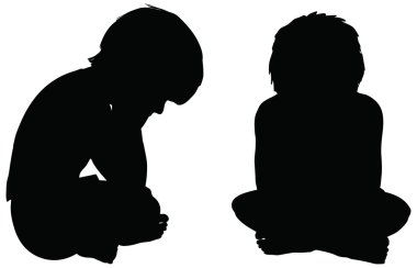 çocuklar üzerinde beyaz izole silhouettes.