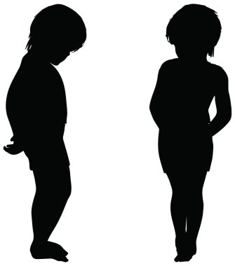 çocuklar üzerinde beyaz izole silhouettes.