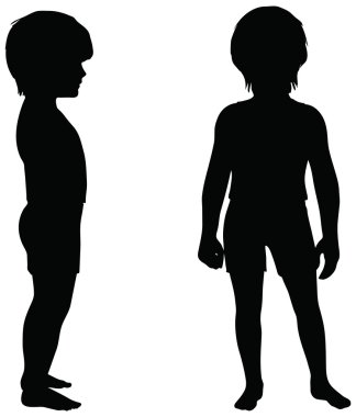 çocuklar üzerinde beyaz izole silhouettes.