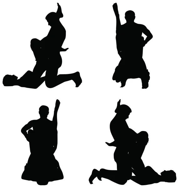 Silhouette with kama sutra positions on white background — Stock Vector