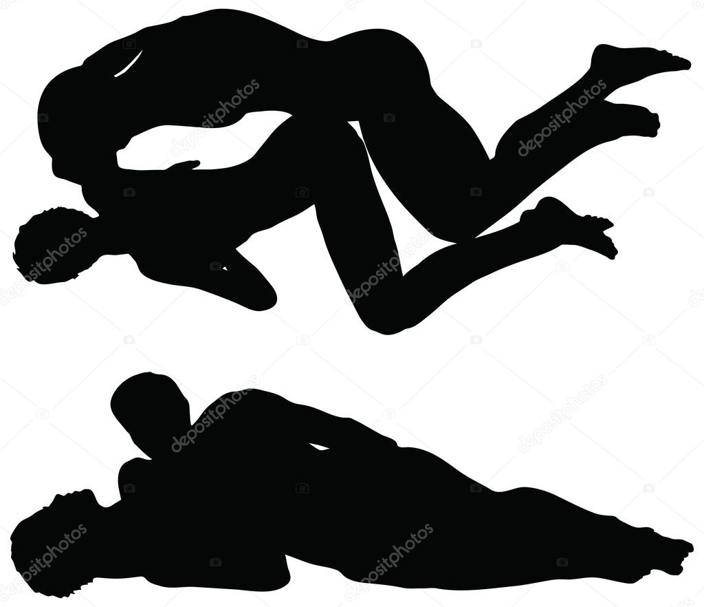 silhouette with kama sutra positions on white background