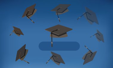 havaya atılan mezuniyet kapsül - siyah mortarboards