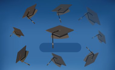 Graduation Caps - Black Mortarboards Thrown in the Air clipart