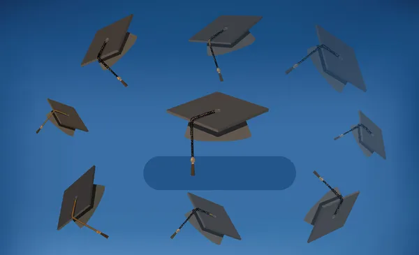 毕业帽-黑色学位帽抛在空中 — 图库矢量图片