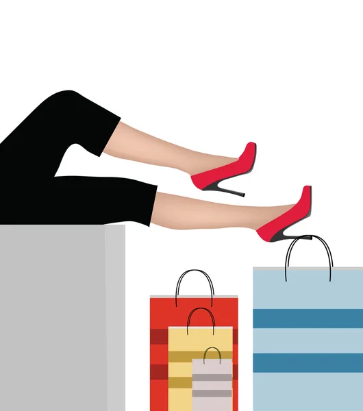 Pernas de mulher com sacos de compras — Vetor de Stock