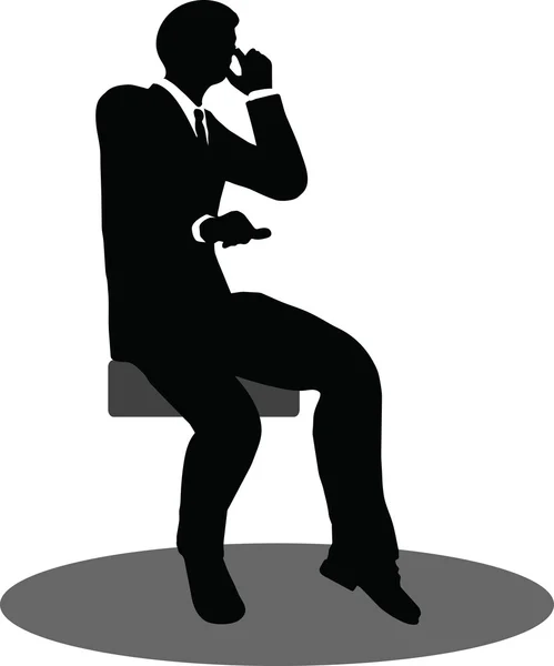 携帯電話に座ってシルエットにビジネス人々 — ストックベクタ